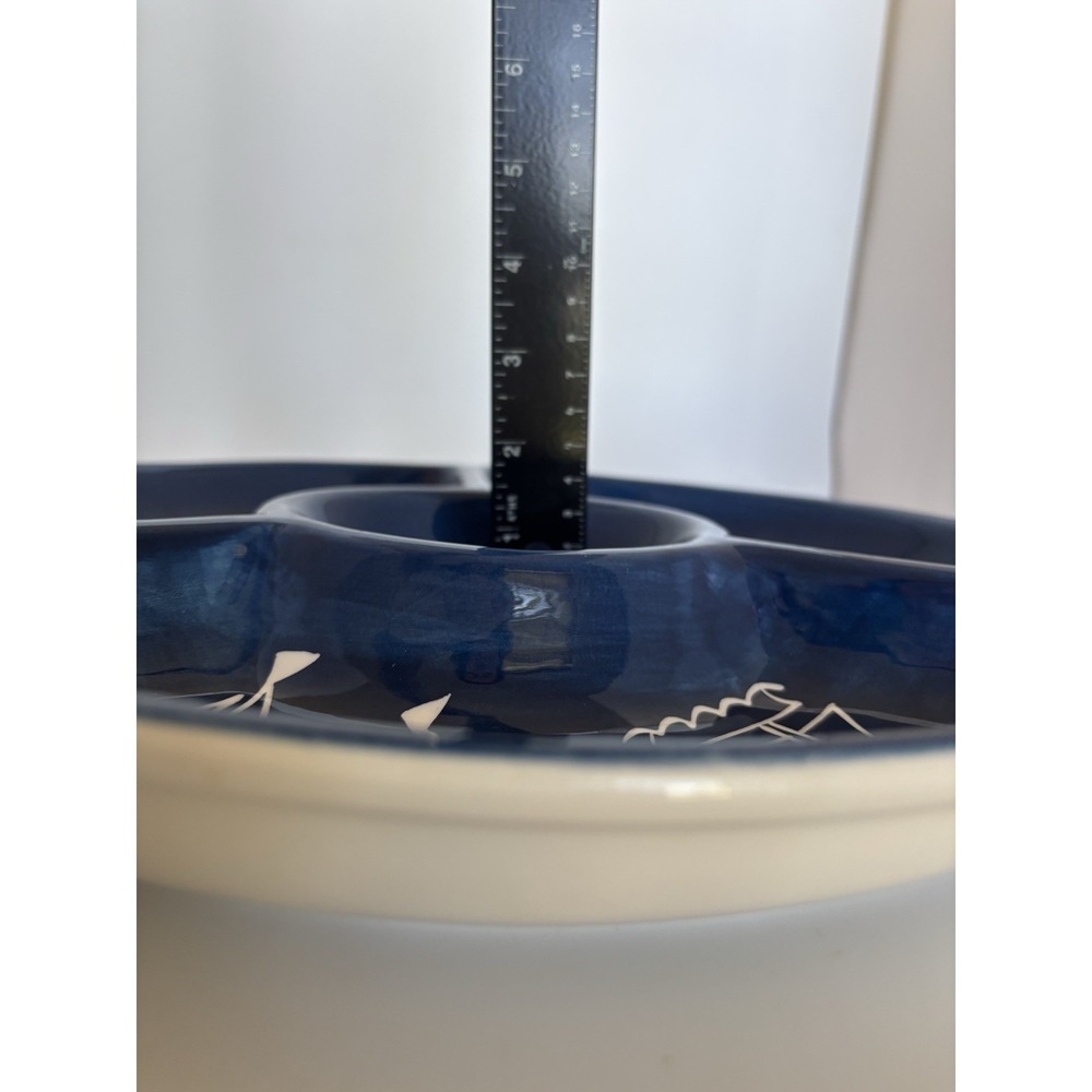 Eddie Bauer Home Platter LG Chip Dip Blue White Sailboat Lighthouse Beach House - Picture 7 of 7